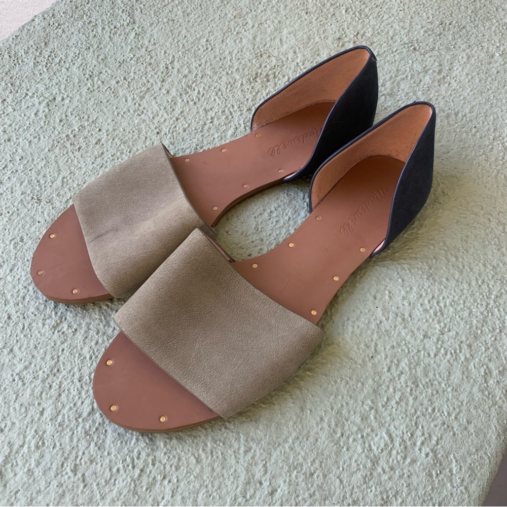 Madewell Thea Suede Leather Flat Sandals Green and Navy Blue Size 8 - Picture 5 of 9
